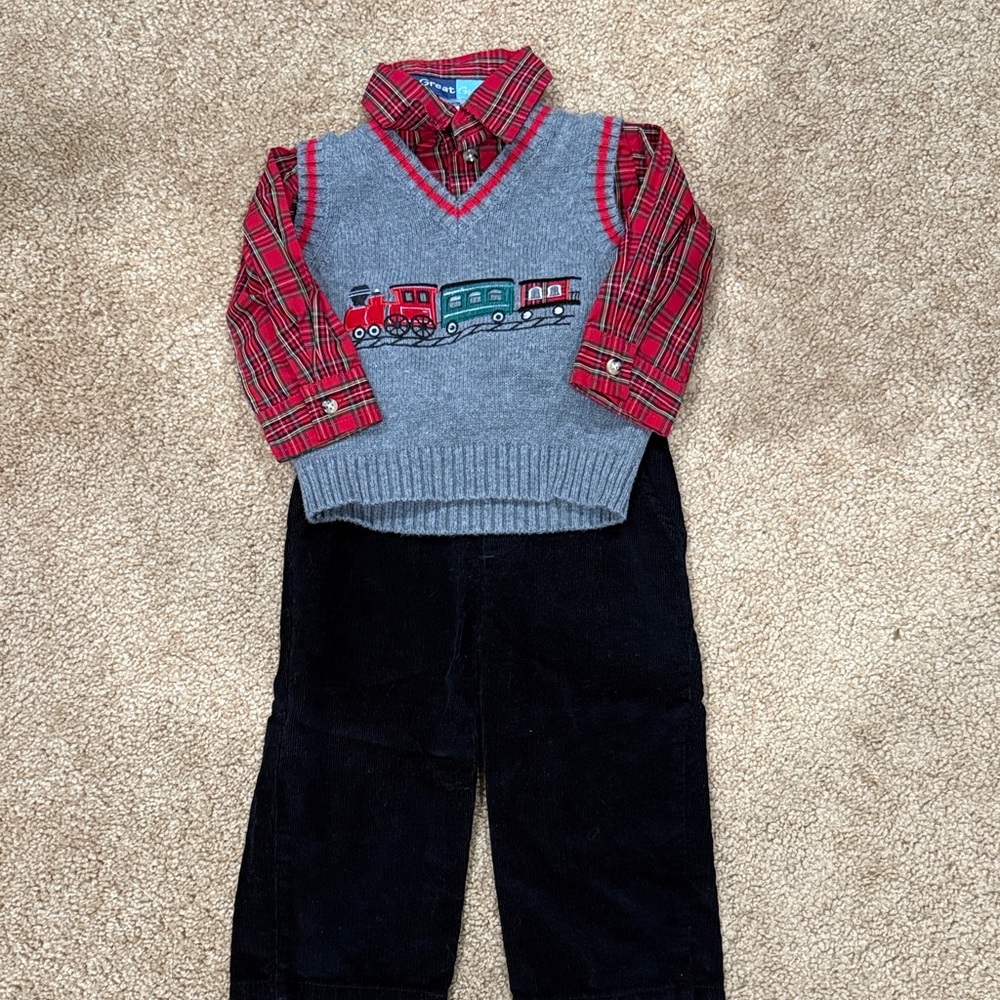 Kids Train-Themed Red and Gray Matching Set